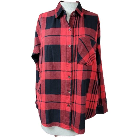 Red and Black Plaid Flannel Button Up Size Medium - Picture 1 of 5